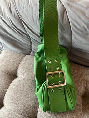 Free People Green Leather Shoulder Bag Oversized Buckle